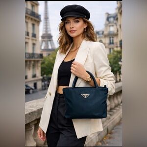 PRADA Vintage Y2K Dark Hunter Green Nylon Tessuto Small Everyday Tote Handbag